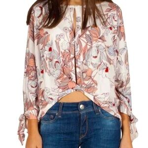 Free People Floral Blouse in White and Pink